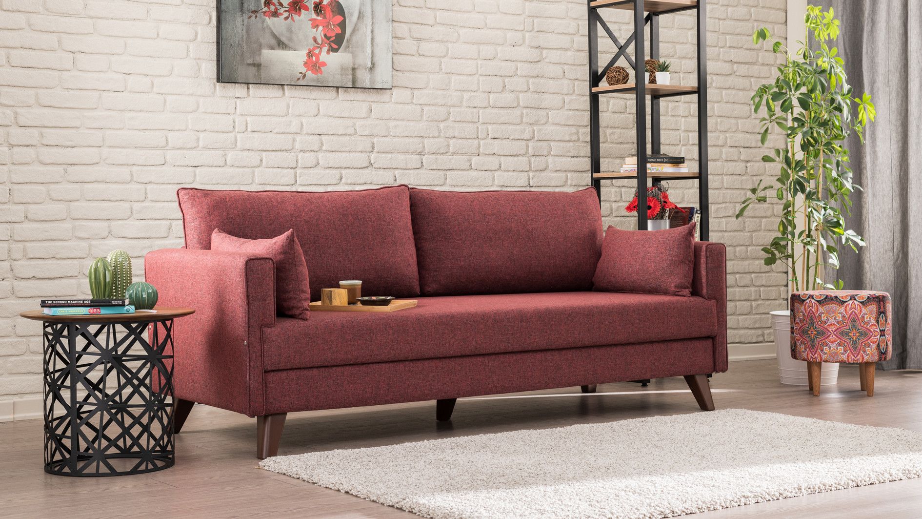 Canapea extensibila cu 3 locuri Bella Sofa Bed - Claret Red