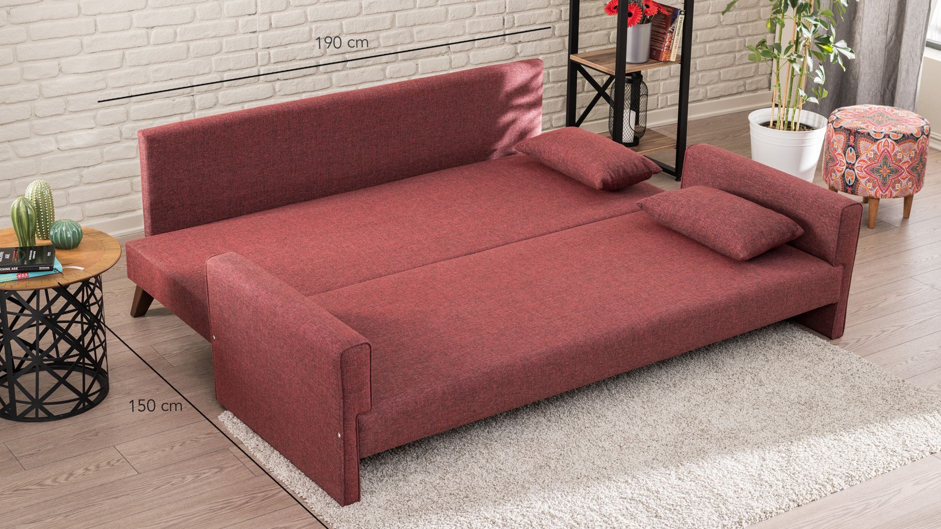 Canapea extensibila cu 3 locuri Bella Sofa Bed - Claret Red