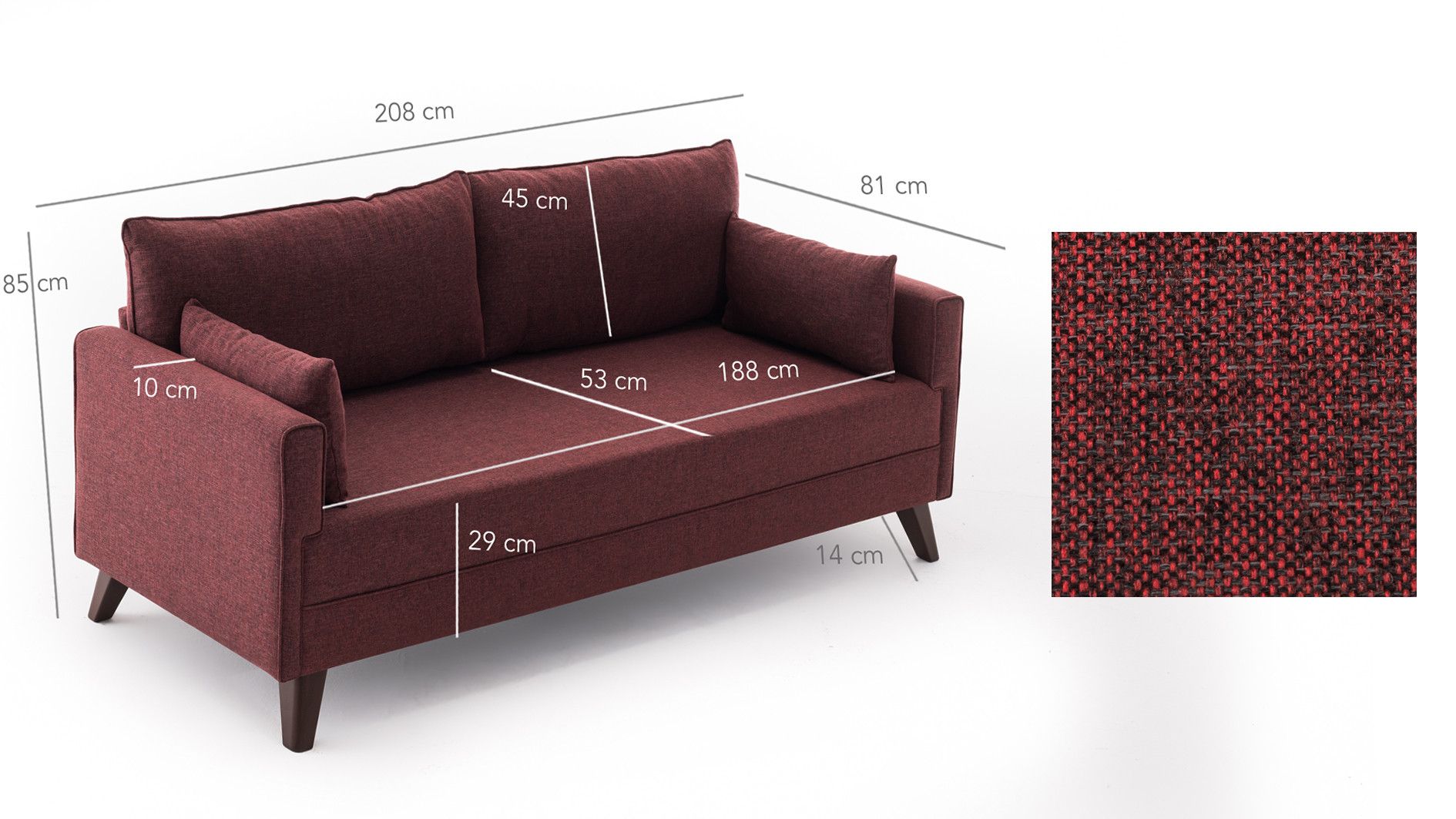 Canapea extensibila cu 3 locuri Bella Sofa Bed - Claret Red