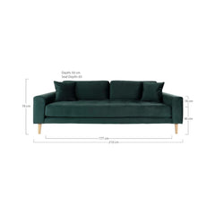 Canapea verde din catifea poliester 210 cm Lido House Nordic