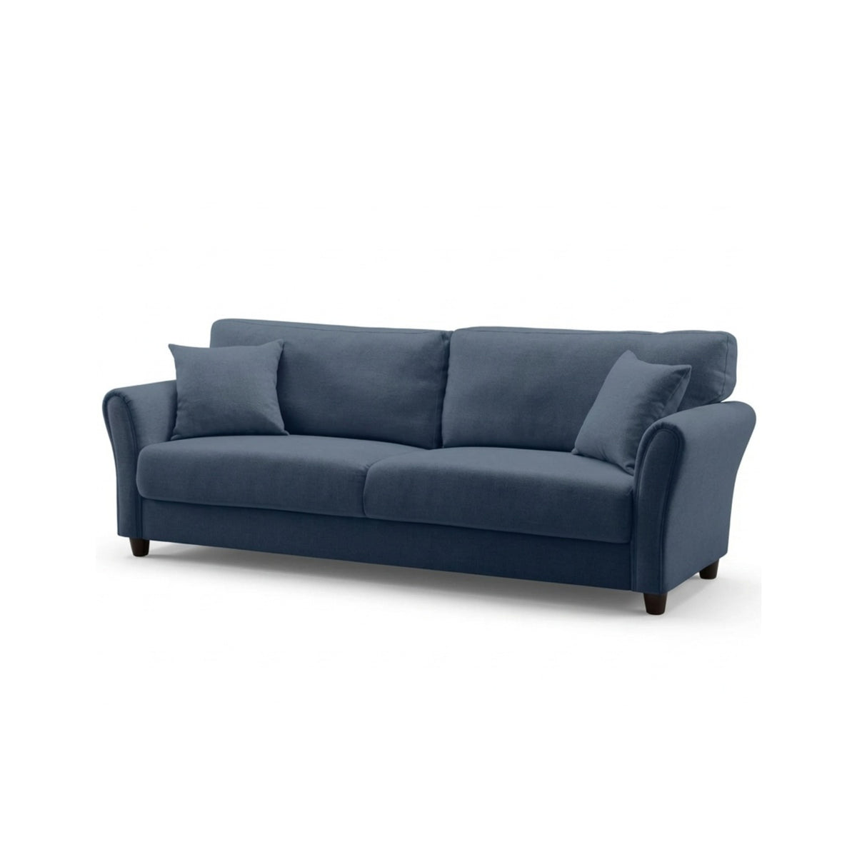 Canapea  fixa 3 locuri Cozza, cadru si picioare solide din lemn, tapiserie textila bleu, pernite decorative incluse, 212x78x87 cm