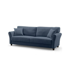 Canapea  fixa 3 locuri Cozza, cadru si picioare solide din lemn, tapiserie textila bleu, pernite decorative incluse, 212x78x87 cm