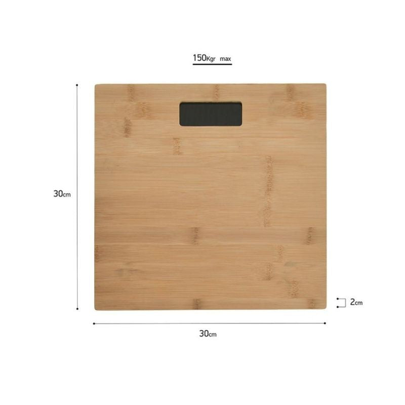 Cantar electronic din metal si lemn de bambus, 30x30x2 cm, maxim 150 kg capacitate