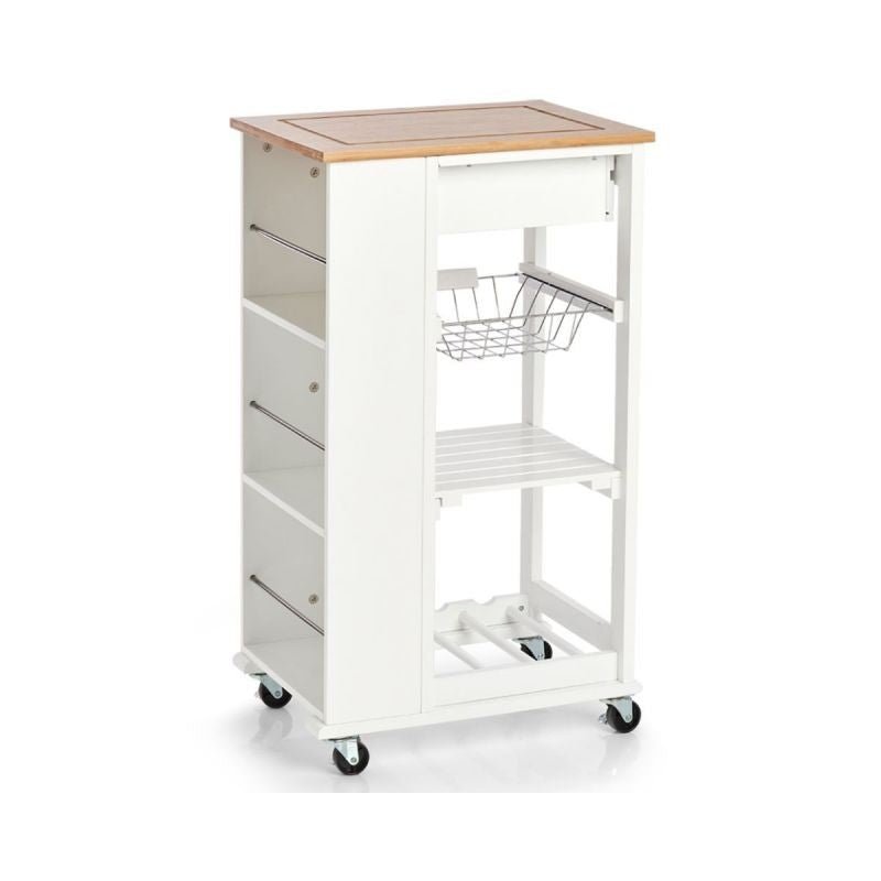 Carucior de bucatarie cu roti, alb, din bambus si MDF, 50 x 37 x 86,5 cm, Kitchen Trolley Zeller