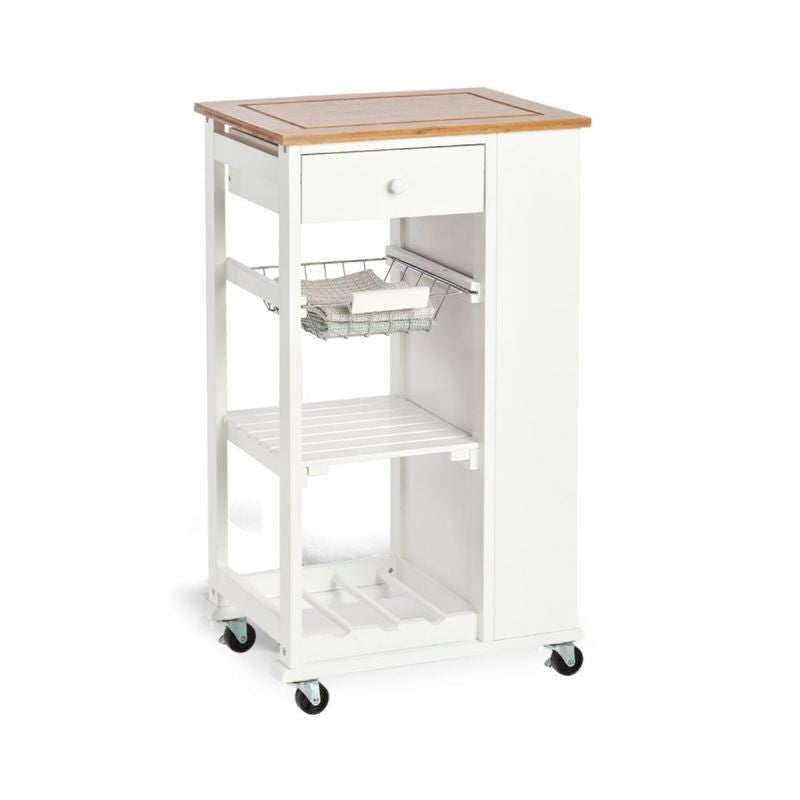 Carucior de bucatarie cu roti, alb, din bambus si MDF, 50 x 37 x 86,5 cm, Kitchen Trolley Zeller