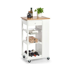 Carucior de bucatarie cu roti, alb, din bambus si MDF, 50 x 37 x 86,5 cm, Kitchen Trolley Zeller