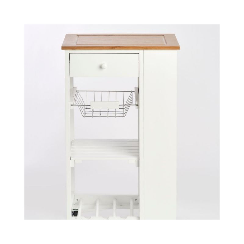 Carucior de bucatarie cu roti, alb, din bambus si MDF, 50 x 37 x 86,5 cm, Kitchen Trolley Zeller