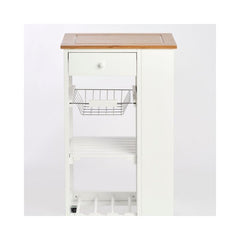 Carucior de bucatarie cu roti, alb, din bambus si MDF, 50 x 37 x 86,5 cm, Kitchen Trolley Zeller