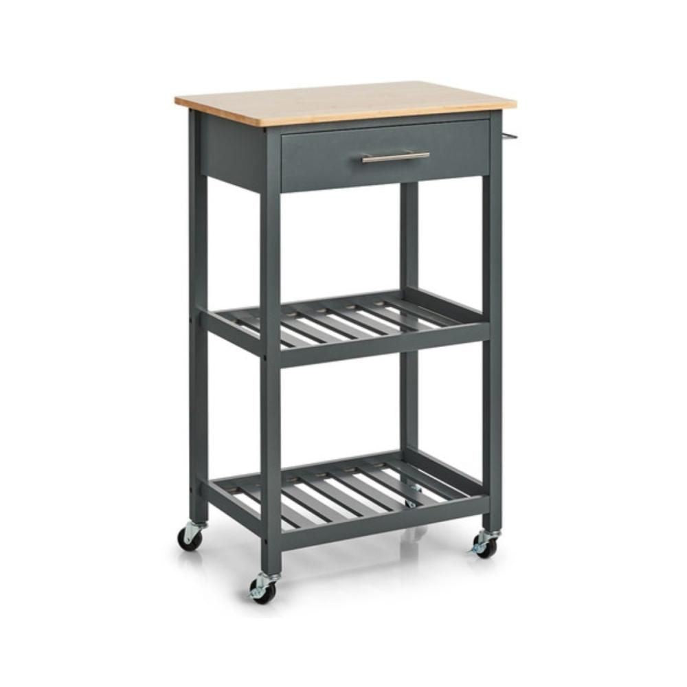 Carucior de bucatarie cu roti, gri, din bambus si MDF, 58 x 40 x 93 cm, Kitchen Trolley Zeller