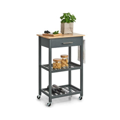 Carucior de bucatarie cu roti, gri, din bambus si MDF, 58 x 40 x 93 cm, Kitchen Trolley Zeller