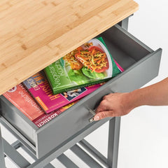 Carucior de bucatarie cu roti, gri, din bambus si MDF, 58 x 40 x 93 cm, Kitchen Trolley Zeller