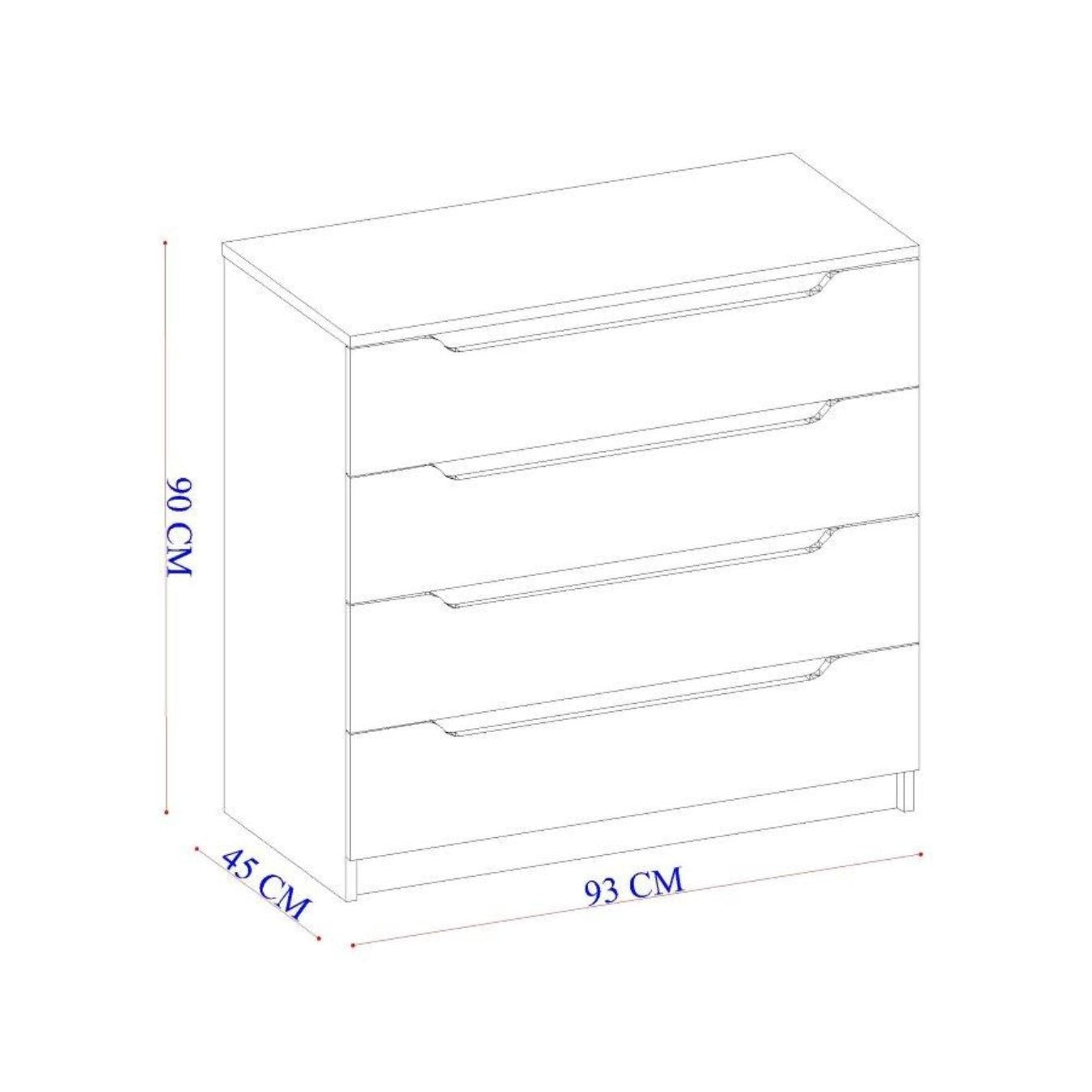 Comoda alba cu 4 sertare din PAL melaminat 94x90x45 cm Fulya Ipar