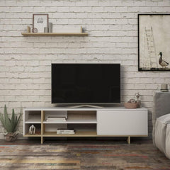 Comoda TV alb / maro stejar din PAL melaminat 160 cm Stockton Decortie