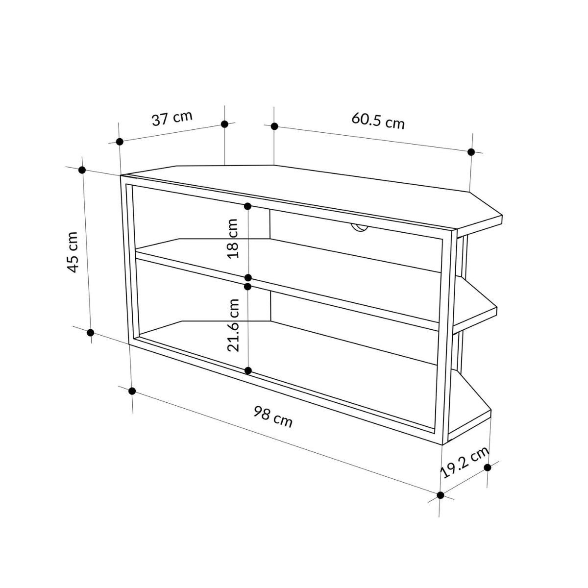 Comoda TV de colt maro stejar din PAL melaminat si fier 98 cm Echo Decortie