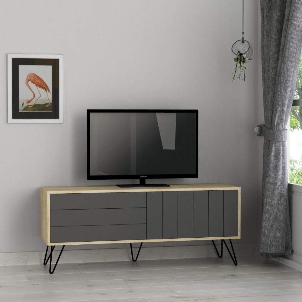 Comoda TV maro stejar / gri antracit din PAL melaminat 139 cm Picadilly Decortie