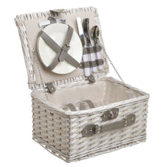 Cos de picnic 2 persoane echipat 12 piese 33x27x18 cm alb