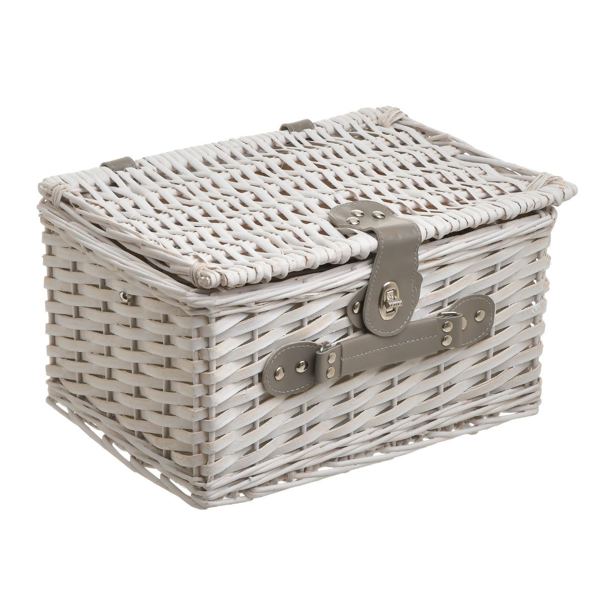 Cos de picnic 2 persoane echipat 12 piese 33x27x18 cm alb