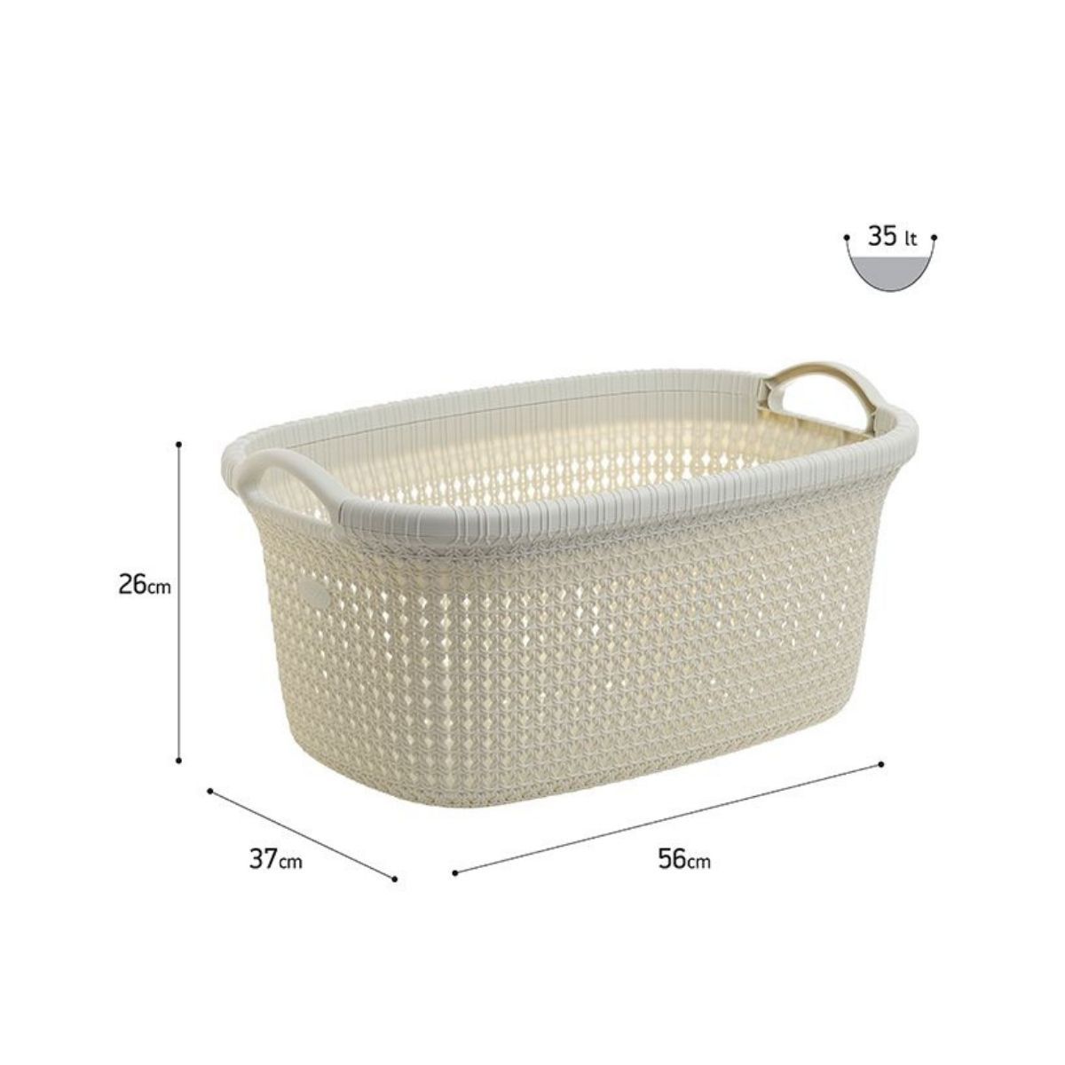 Cos pentru rufe crem din plastic 35 l, 56x37x26 cm