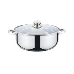 Cratita din inox , compatibila cu plita cu inductie, cu capac din sticla, 24 cm , 3.5 l , Grunberg GR3117