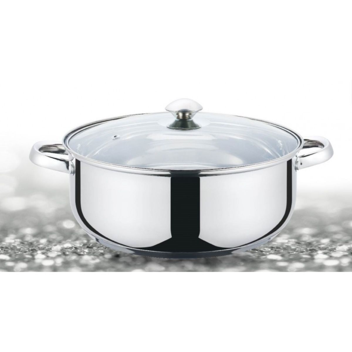 Cratita din inox , compatibila cu plita cu inductie, cu capac din sticla, 24 cm , 3.5 l , Grunberg GR3117