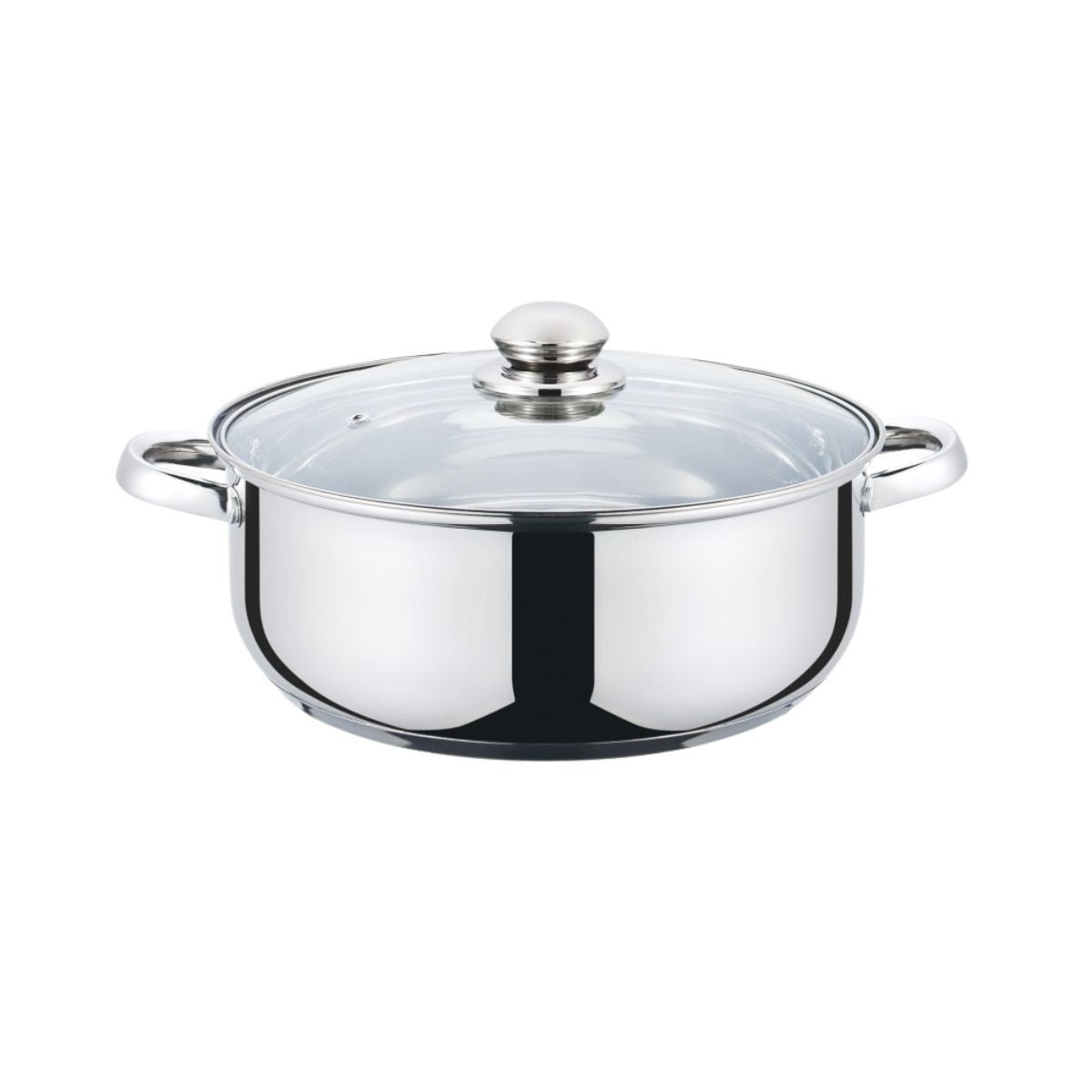 Cratita din inox , compatibila cu plita cu inductie, cu capac din sticla, 26 cm , 5 l , Grunberg GR3118