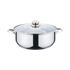 Cratita din inox , compatibila cu plita cu inductie, cu capac din sticla, 28 cm , 5.5 l , Grunberg GR3119