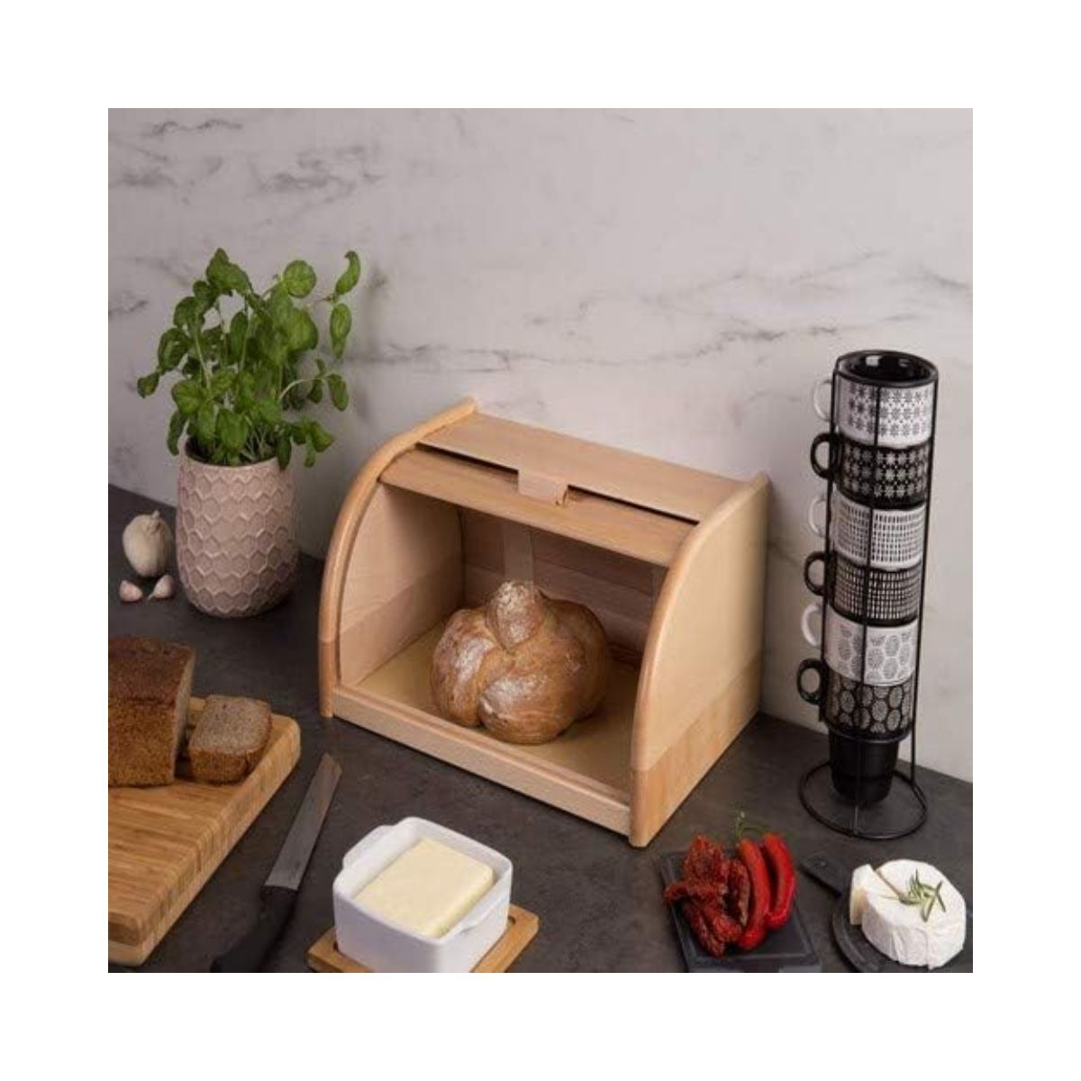 Cutie pentru paine, maro, din lemn, 40 cm, Bread Bin Zeller