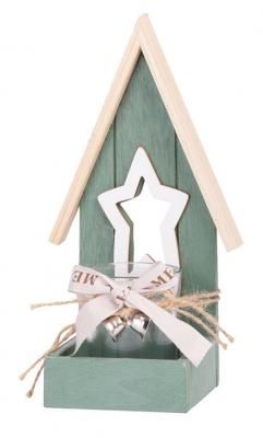 Decor de Craciun Woodec, casa cu sfesnic, 11x21 cm