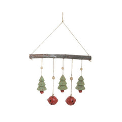 Decoratiune Craciun 2 Clopotei agatatori 22x4x43 cm, multicolori, lemn/metal