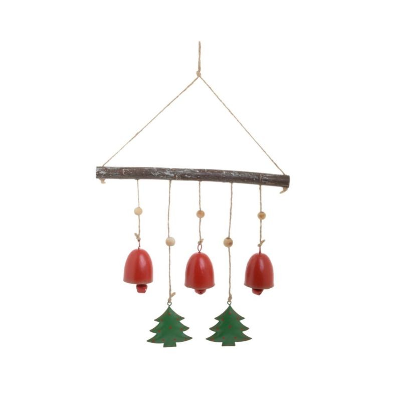 Decoratiune Craciun 3 Clopotei agatatori 22x4x43 cm, multicolori, lemn/metal