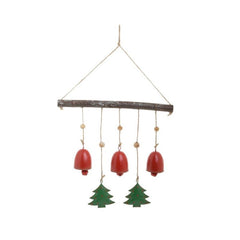 Decoratiune Craciun 3 Clopotei agatatori 22x4x43 cm, multicolori, lemn/metal