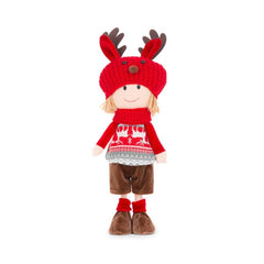 Decoratiune de Craciun MagicHome, baiat cu sapca rosie-gri, 42 cm