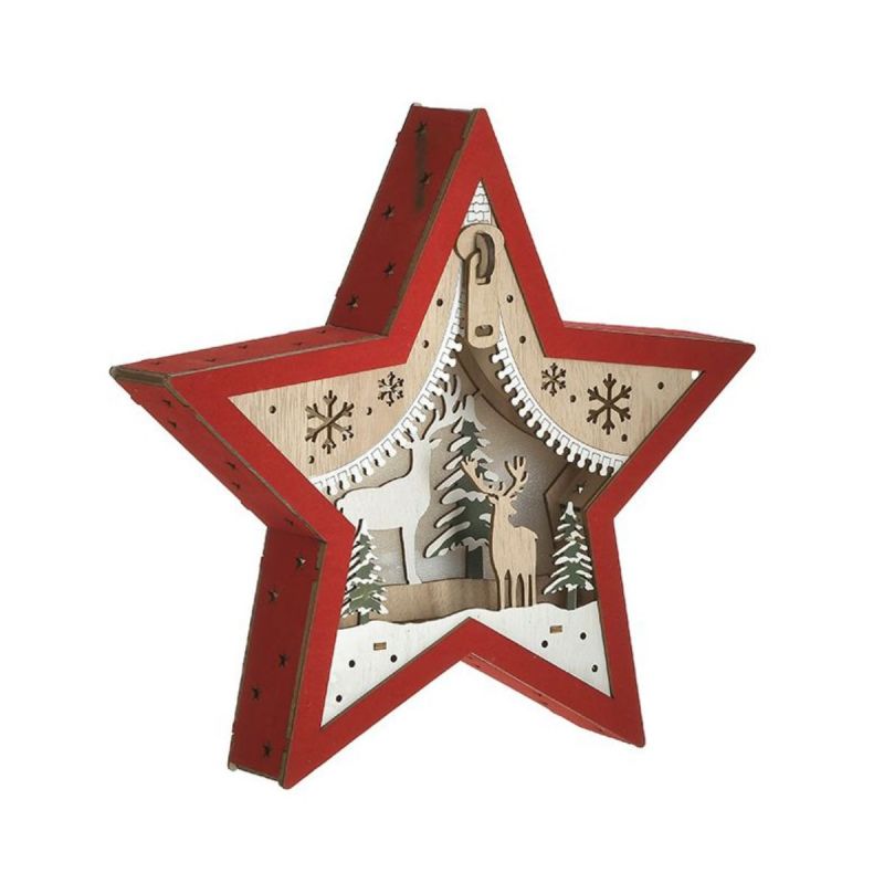 Decoratiune de perete luminoasa din MDF 31X5X31 XMAS Star Inart