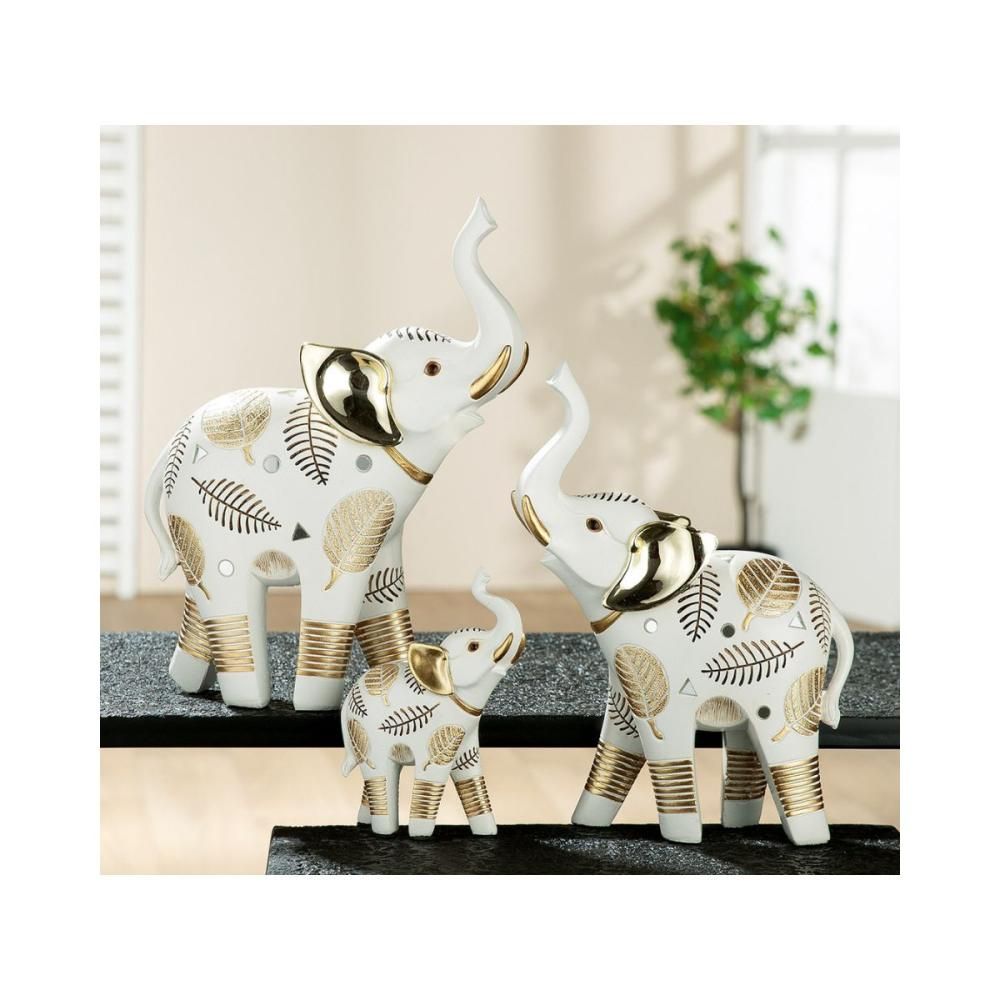 Decoratiune elefant 23 cm alb/auriu din polirasina Pagina Gilde