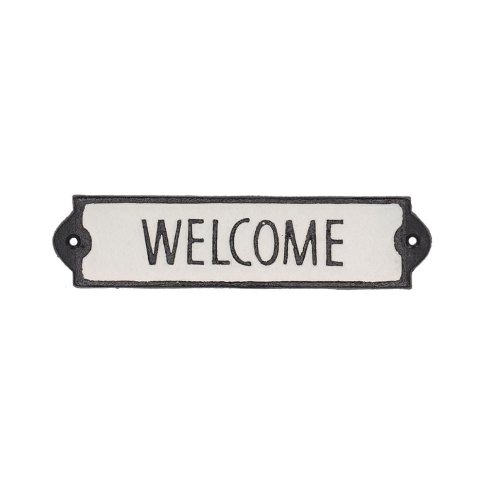 Decoratiune metalica de usa alb/negru 21,2 x 5,1 cm "Welcome"