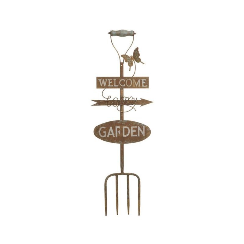 Decoratiune ruginie din metal Welcome Garden rustic Inart