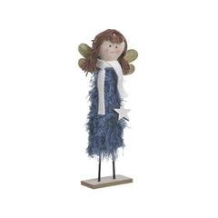 Decoratiune Statueta Ingeras 13x5x33 cm lemn/textil, albastru