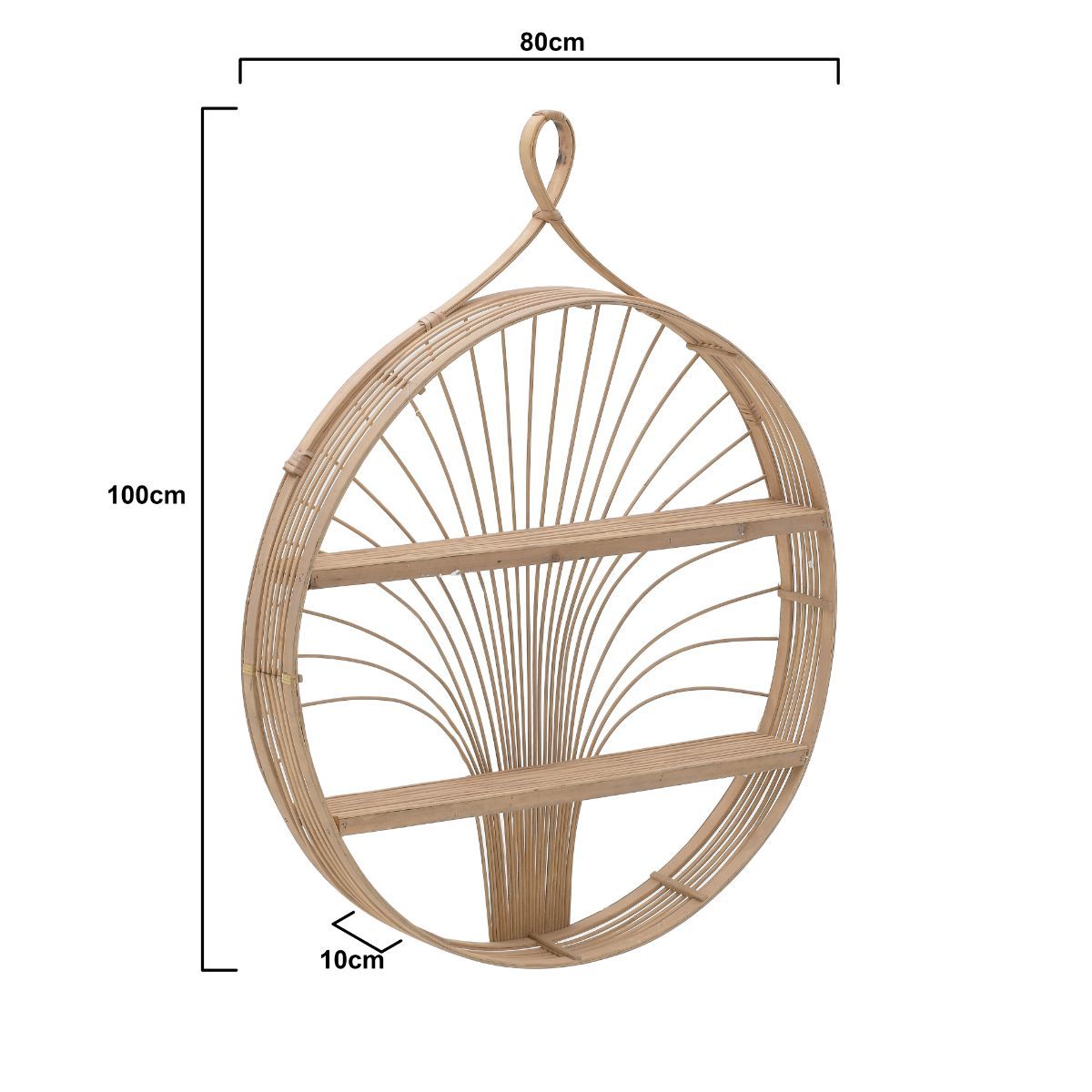 Etajera de perete din ratan in stil Boho 80x10x100 cm