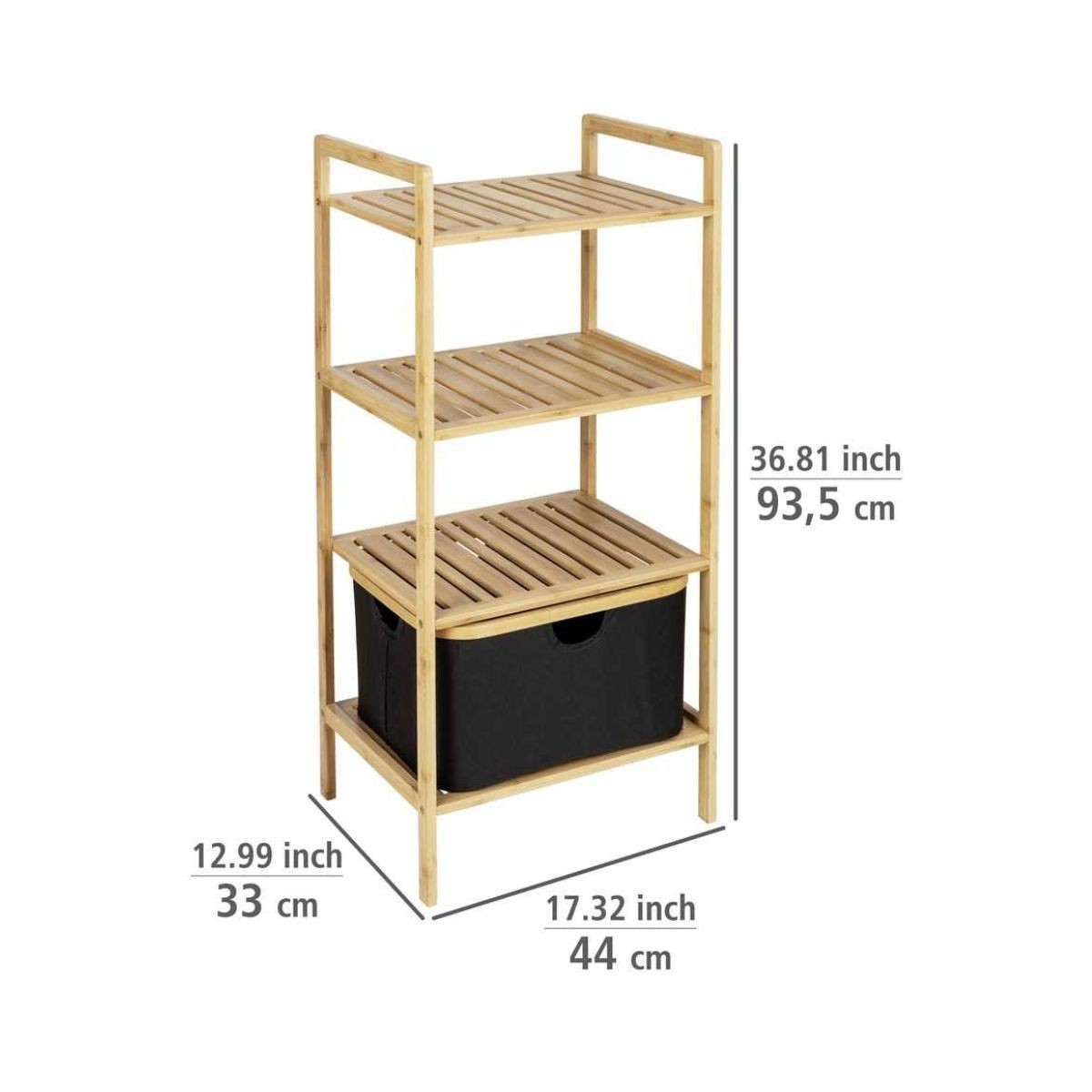 Etajera din bambus cu cos de depozitare din poliester, 93,5 cm, Ecori Wenko