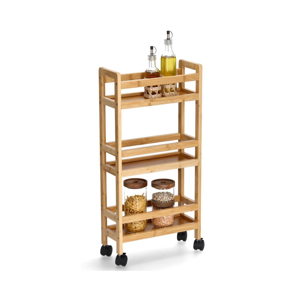 Etajera universala cu roti, maro, din bambus, 74 cm, Niche Trolley Zeller