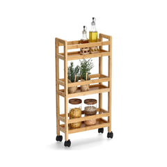 Etajera universala cu roti, maro, din bambus, 74 cm, Niche Trolley Zeller