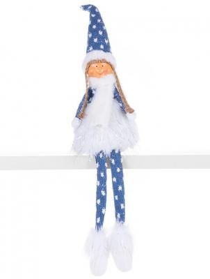 Figurina de Craciun Fetita cu fusta groasa MagicHome, albastru cu gri, 14x11x62 cm