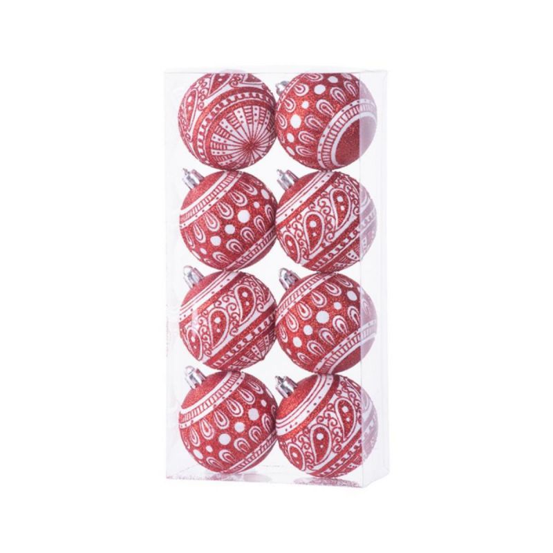 Globuri de Craciun MagicHome, rosu-alb, 6 cm, 8 bucati