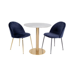 Masa de dining alb/auriu cu aspect de marmura din otel si MDF 70 cm Bolzano House Nordic