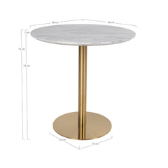 Masa de dining alb/auriu cu aspect de marmura din otel si MDF 90 cm Bolzano House Nordic