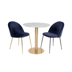 Masa de dining alb/auriu cu aspect de marmura din otel si MDF 90 cm Bolzano House Nordic