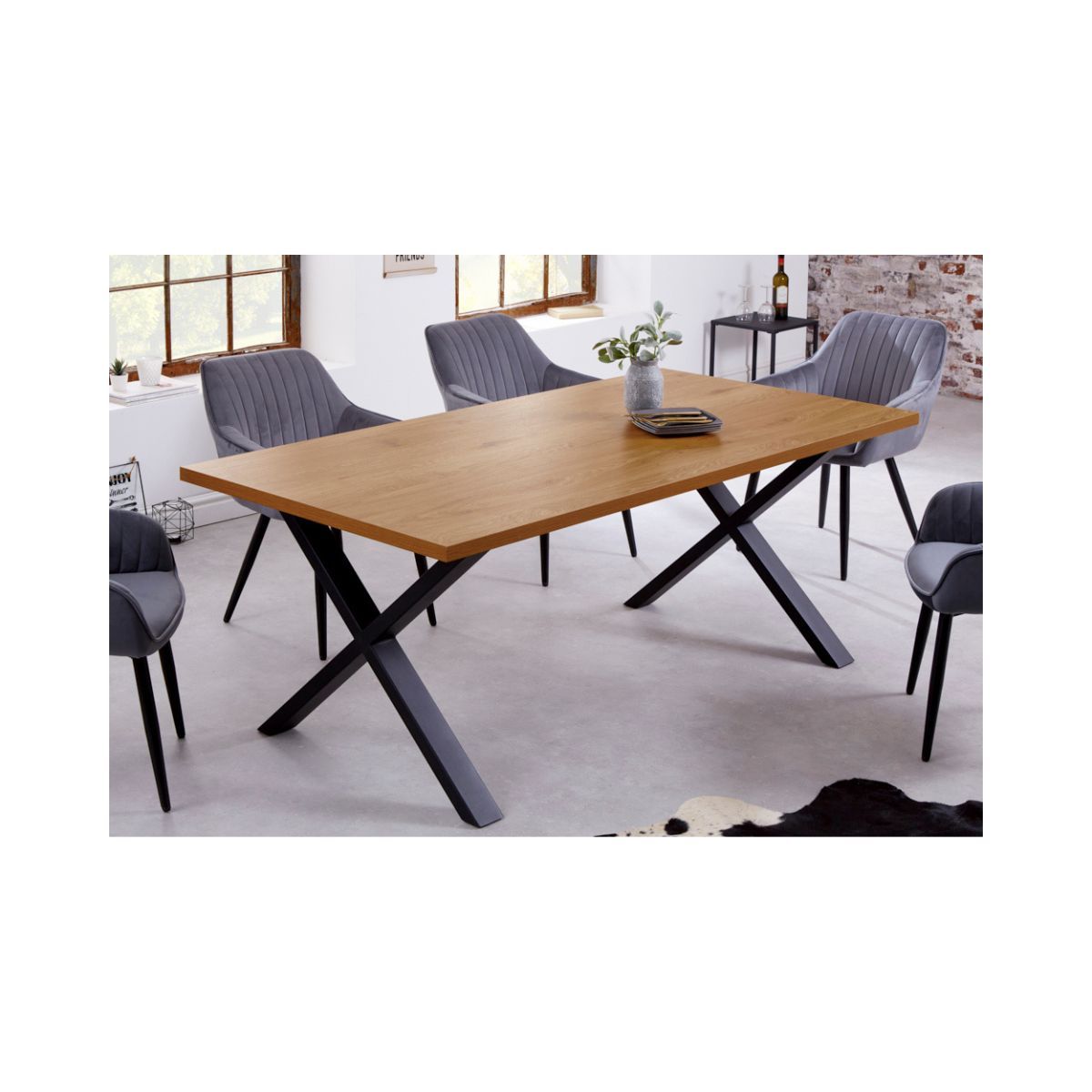 Masa de dining cu aspect de stejar, picioare in X Loft 180 cm Invicta