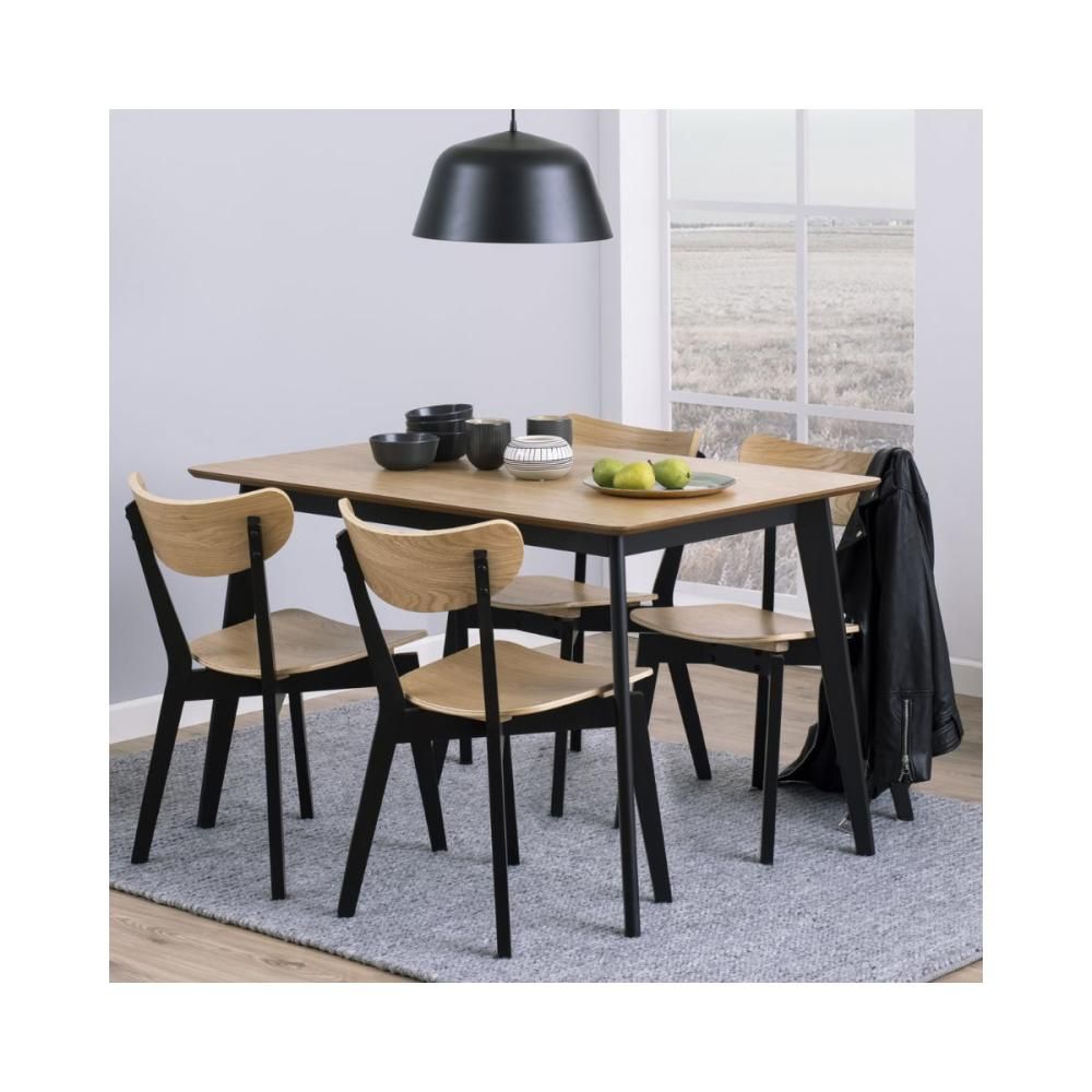 Masa de dining maro/negru 120 x 80 cm din MDF furniruit si lemn de hevea Roxby Actona