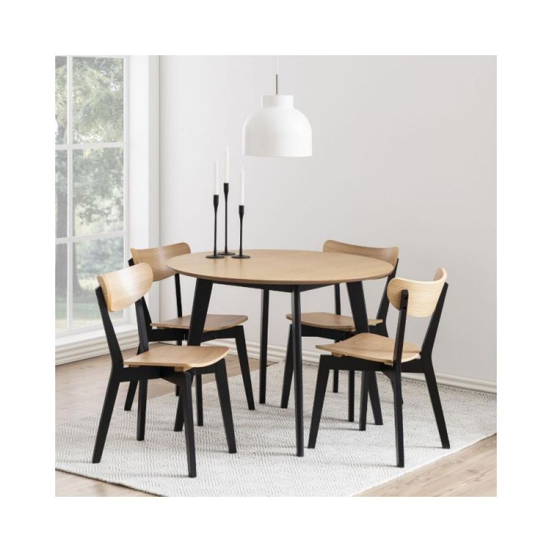 Masa de dining maro/negru din MDF furniruit Ø105 cm Roxby Actona