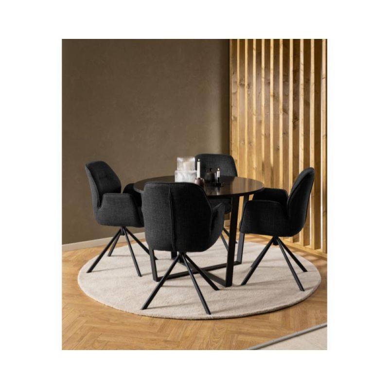 Masa de dining neagra din MDF melaminat si otel Ø110 cm Amble Actona